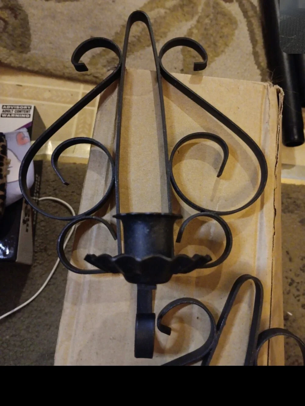 Vintage Black wrought iron Wall Sconces (2)